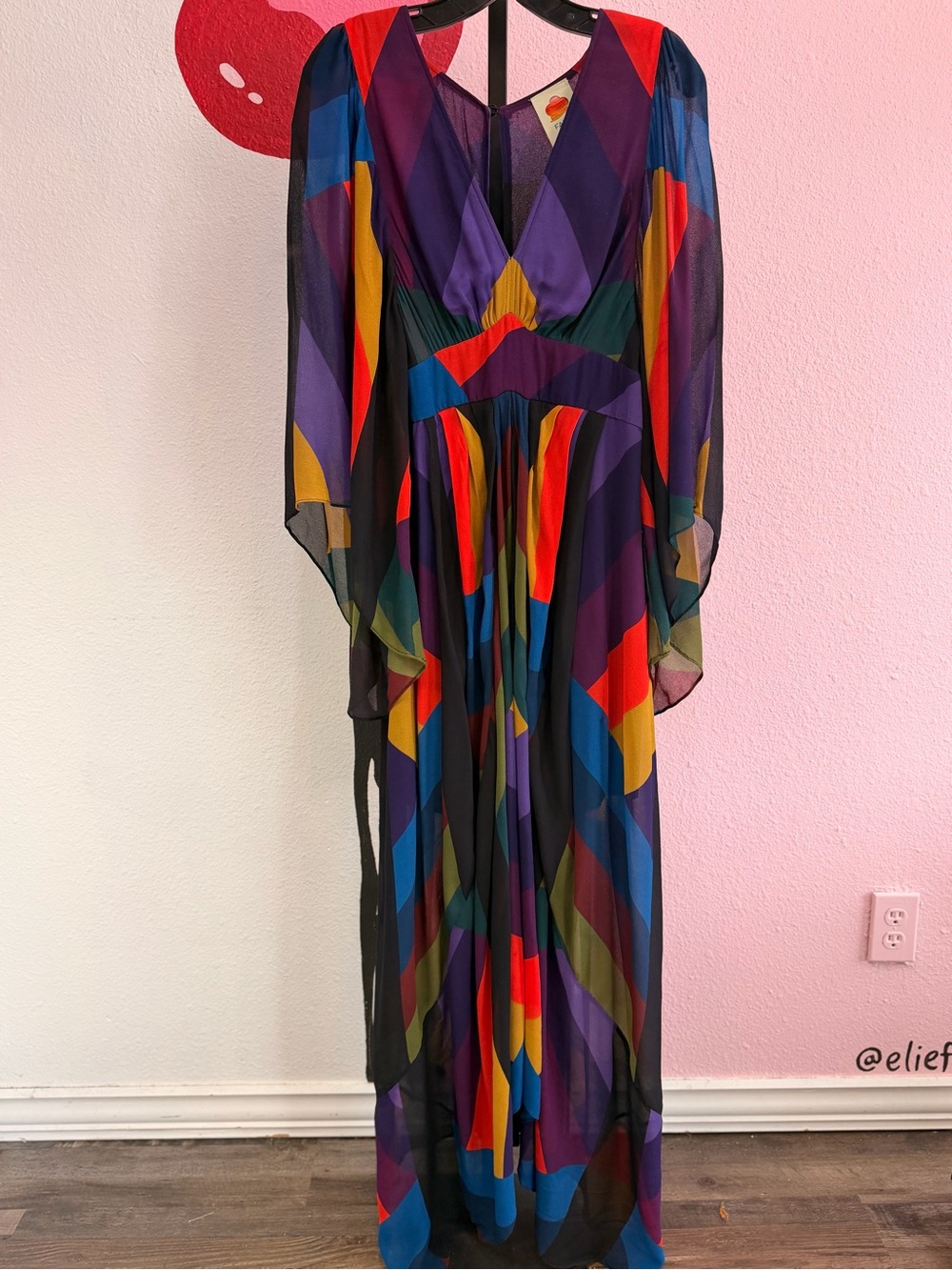 FARM Rio Magic Stripes Multicolor Deep V Maxi Dress Size Large